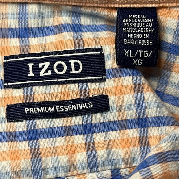 Men's Izod Long Sleeve Blue and Orange Plaid Button Down Shirt Size XL - Picture 9 of 10